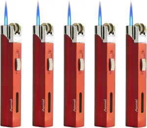 5 Pack Portable Torch Lighter Windproof Butane Refillable Lighter with Fuel Visible Tank Lockable Flame No Gas(Red)