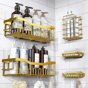 5-Pack Rustproof Stainless Steel Shower Caddy – No Drill Adhesive Bathroom Organizer with Large Capacity, Spacious Shower Shelves for Inside Shower, Kitchen & Home Decor Storage