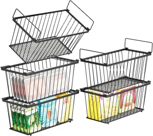 5 Pack Stackable Deep Freezer Organizer Bins ，Upgraded Bottom Leak-Proof net，Encryption and Hardening ， Freezer Organizer Bins for 5 to 7 Cu.FT Small Chest Freezer， Easy Get Bottom Foods