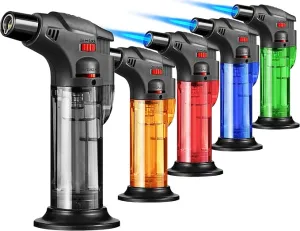 5 Pack Torch Lighters Butane Refillable Lighter Single Jet Flame Windproof Torch Lighter Multi Utility Mini Gas Lighter Blow Torch Lighters for Candle Fireplace Camping Grill BBQ Kitchen(No Fuel)