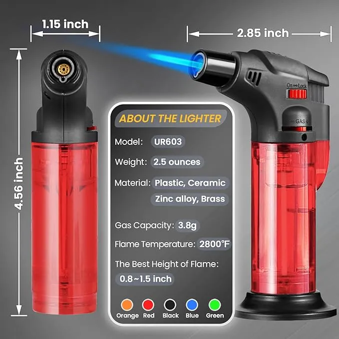 5 Pack Torch Lighters Butane Refillable Lighter Single Jet Flame Windproof Torch Lighter Multi Utility Mini Gas Lighter Blow Torch Lighters for Candle Fireplace Camping Grill BBQ Kitchen(No Fuel)