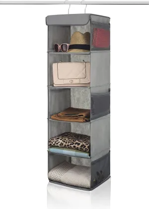 5-Shelf Hanging Closet Organizer With 6 Mesh Pockets Grey - Double R Bags
