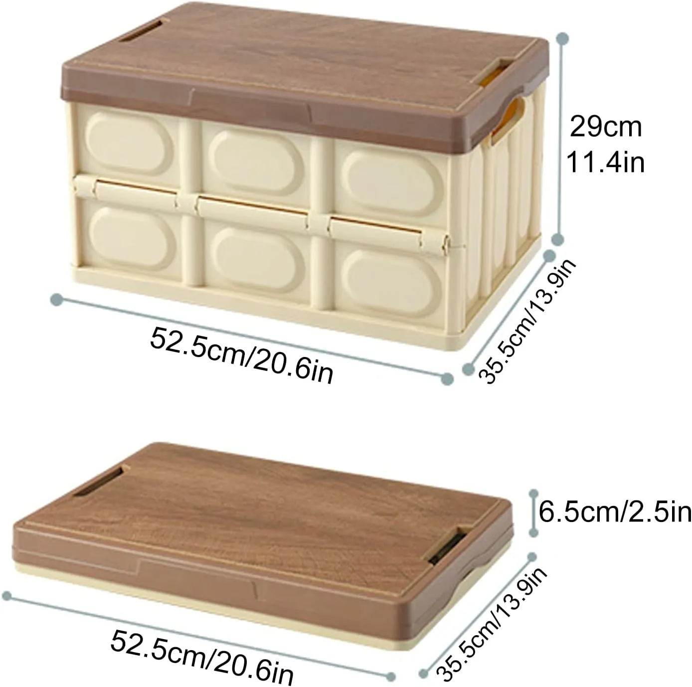 55L Storage Bins Collapsible Outdoor Camping Box with Wood Lid and Waterproof Bag, Large Stackable Plastic Organizer and Storage Crate for Camping, Picnic, Car, Toys, Clothes,Green