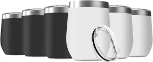 6 Pack 12oz Wine Tumbler with Lid Stainless Steel Wine Tumbler Cups Double Wall Vacuum Insulated Travel Mugs Stemless Cup