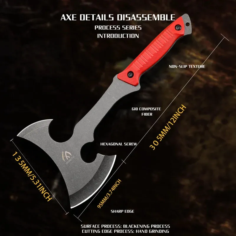 6-Piece Outdoor Camping and Survival Axe Set with Multifunctional Rescue Tools in Black & Red