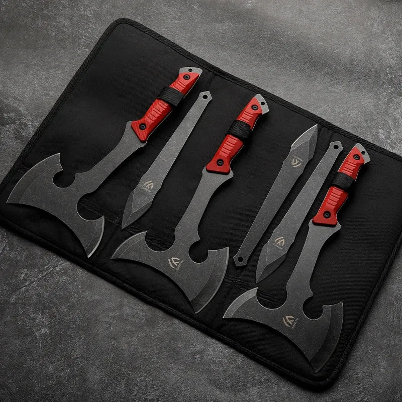 6-Piece Outdoor Camping and Survival Axe Set with Multifunctional Rescue Tools in Black & Red