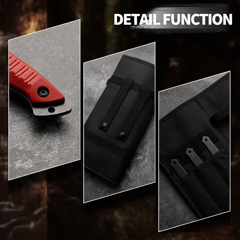 6-Piece Outdoor Camping and Survival Axe Set with Multifunctional Rescue Tools in Black & Red