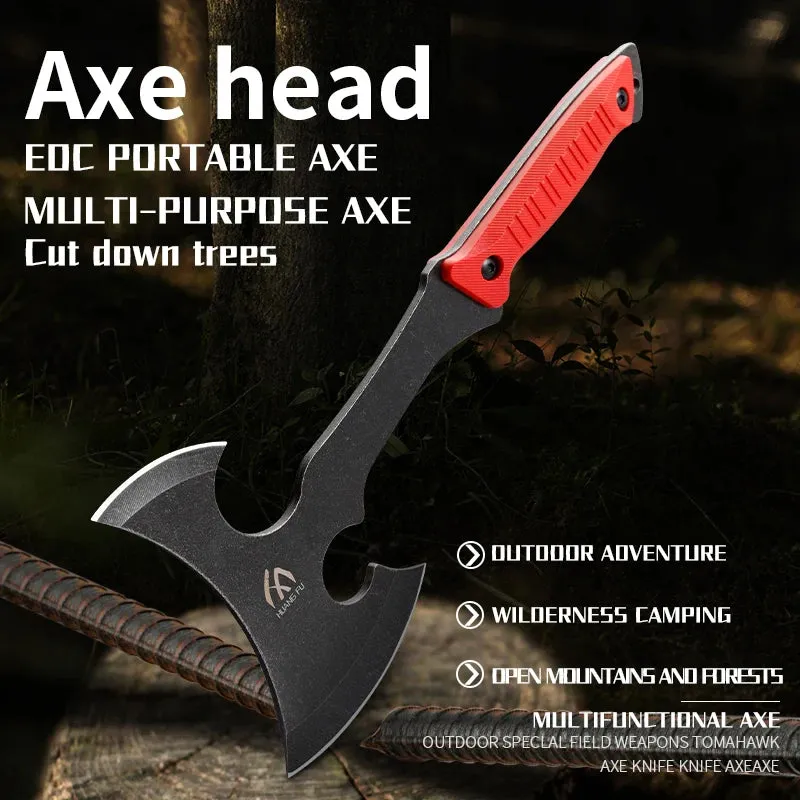 6-Piece Outdoor Camping and Survival Axe Set with Multifunctional Rescue Tools in Black & Red