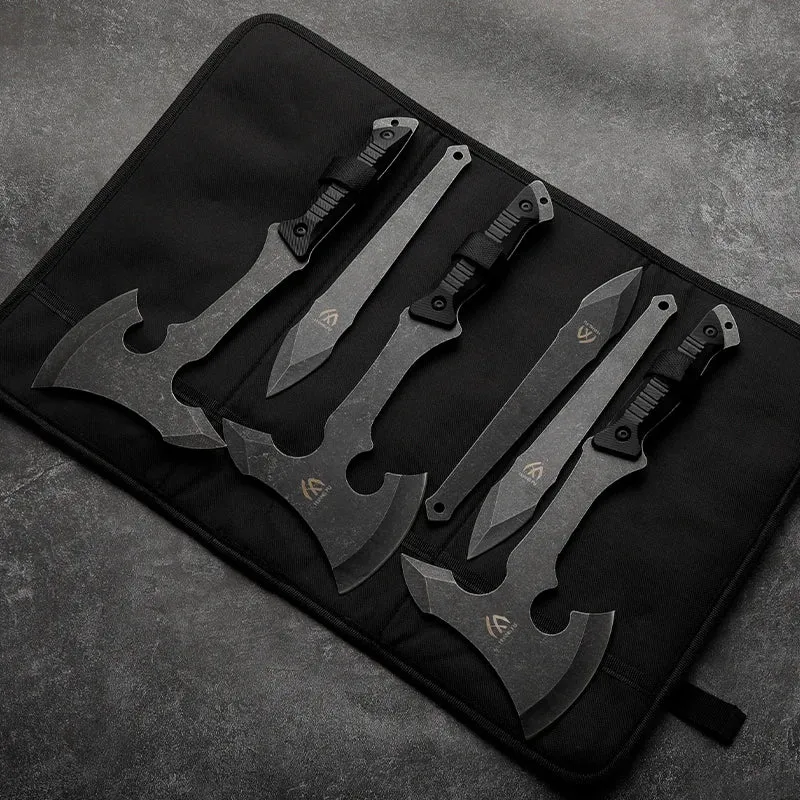 6-Piece Outdoor Camping and Survival Axe Set with Multifunctional Rescue Tools in Black & Red