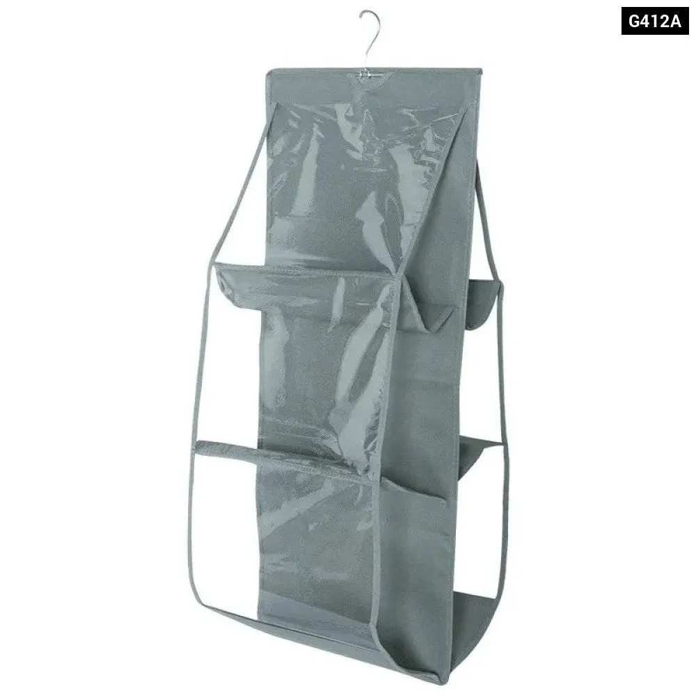 6 Pocket Waterproof Clear Hanging Handbag Organizer for Wardrobe