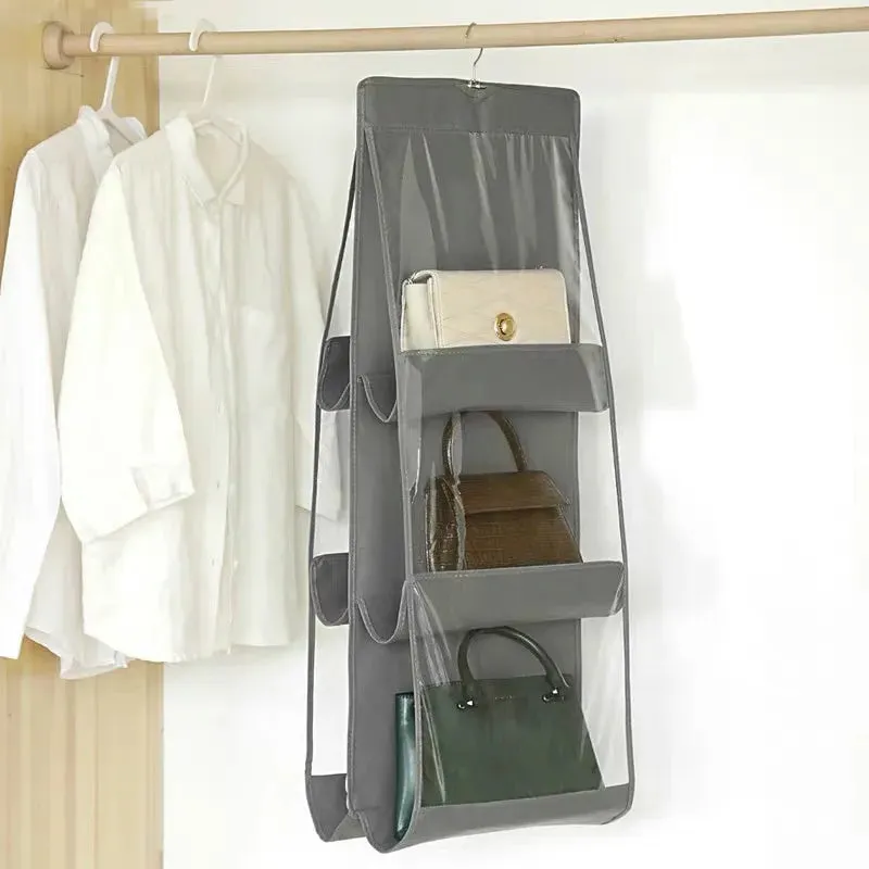6 Pocket Waterproof Clear Hanging Handbag Organizer for Wardrobe