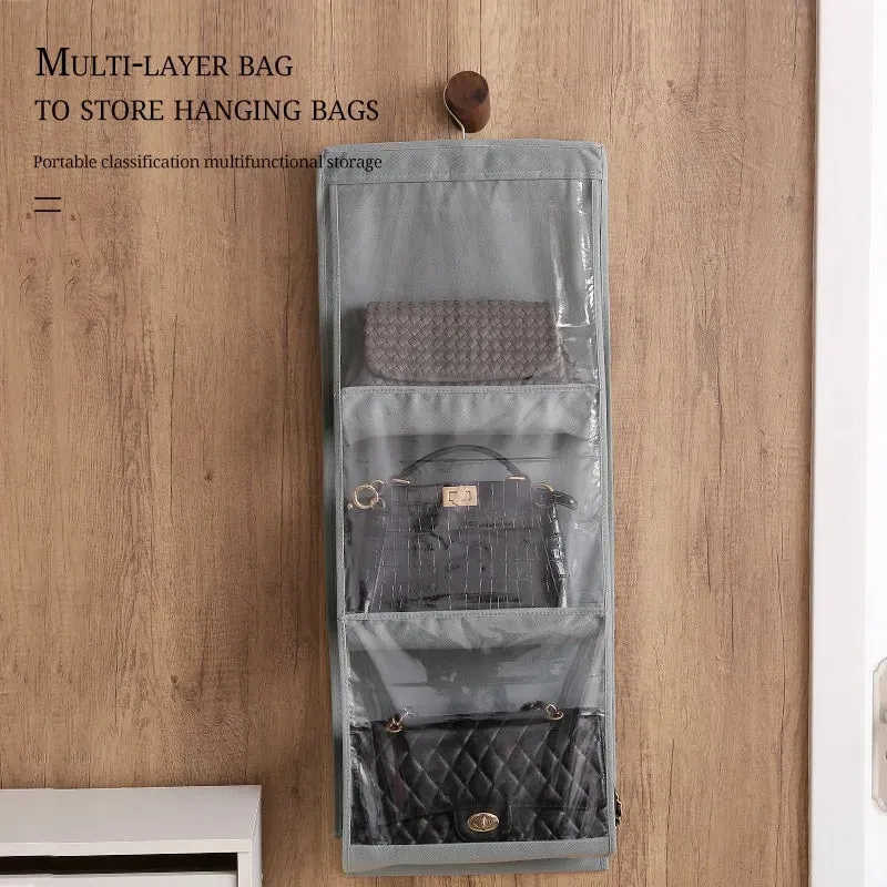 6 Pocket Waterproof Clear Hanging Handbag Organizer for Wardrobe