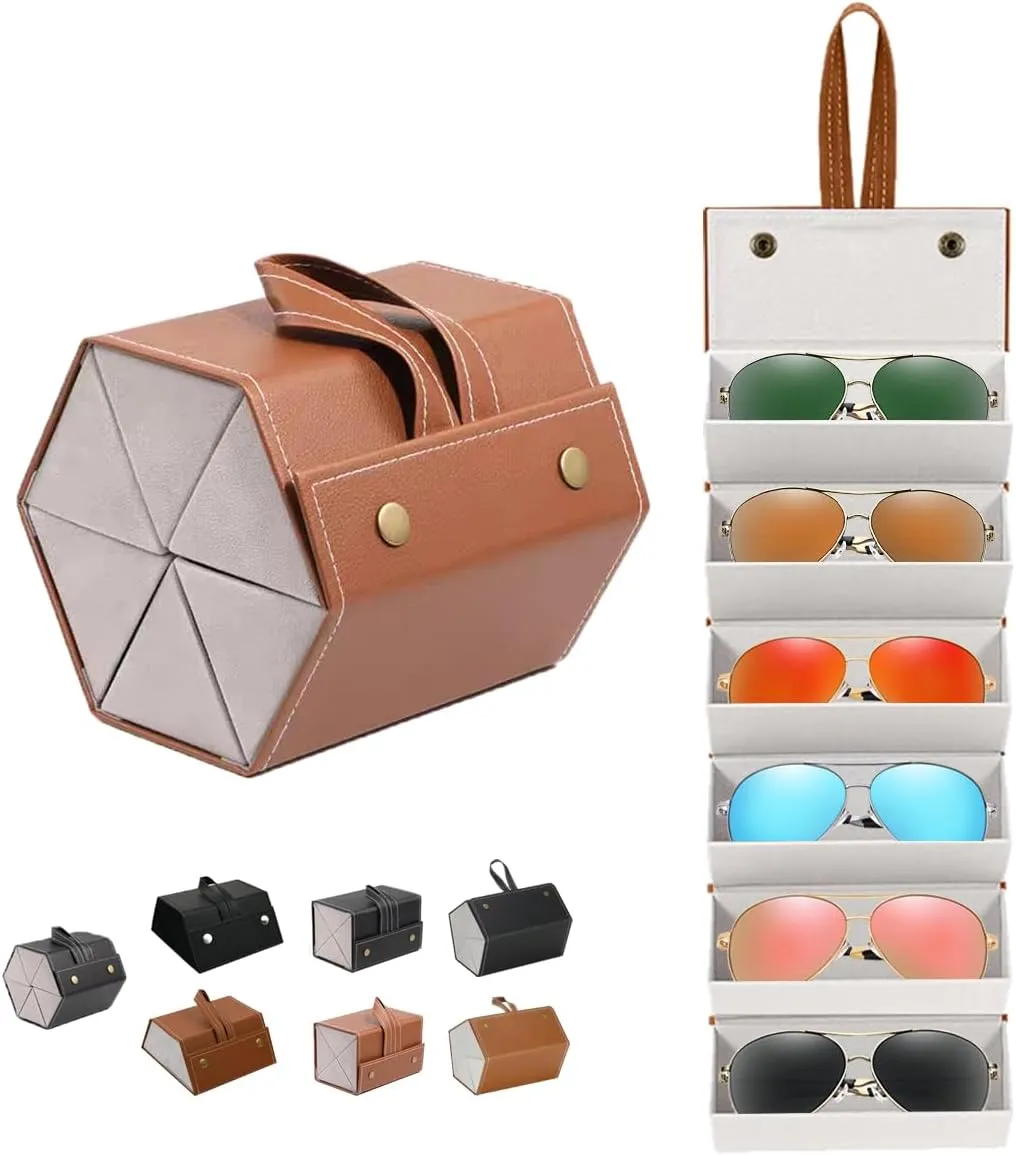 6 Slots Sunglasses Travel Case,Portable Multiple Glasses Case,Foldable Eyeglasses Case,Suitable for men, women and girls who carry multiple pairs of glasses