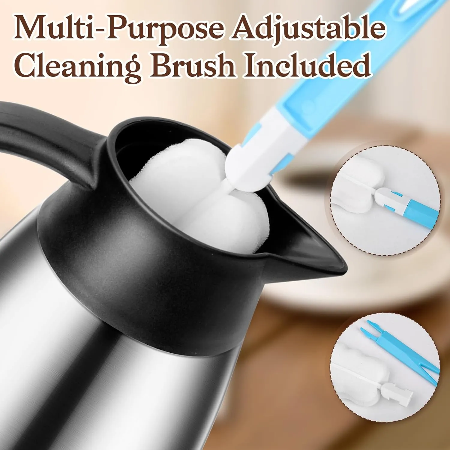 68 OZ Thermal Carafe, Insulated Stainless Steel Carafe Double Walled Vacuum Thermal Pot Flask with Brushes for Keeping Hot Coffee Tea Home and Office (2 PCS, Silver)
