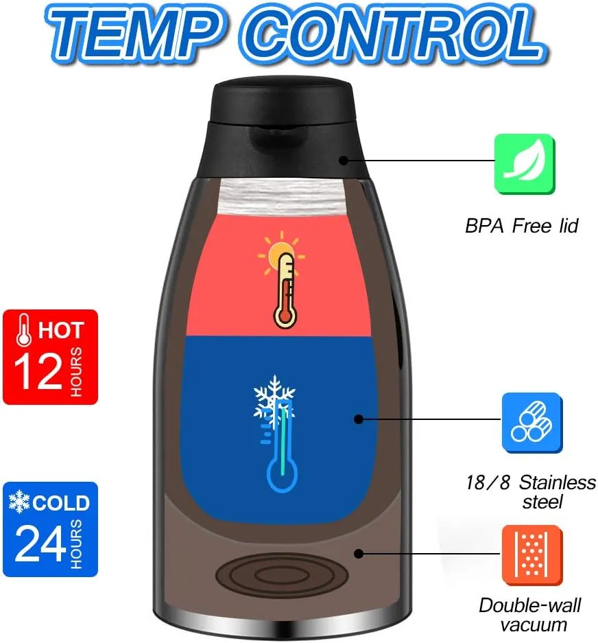 68oz Coffee Carafe Airpot Insulated Coffee Thermos Urn Stainless Steel Vacuum Thermal Pot Flask for Coffee, Hot Water, Tea, Hot Beverage - Keep 12 Hours Hot, 24 Hours Cold