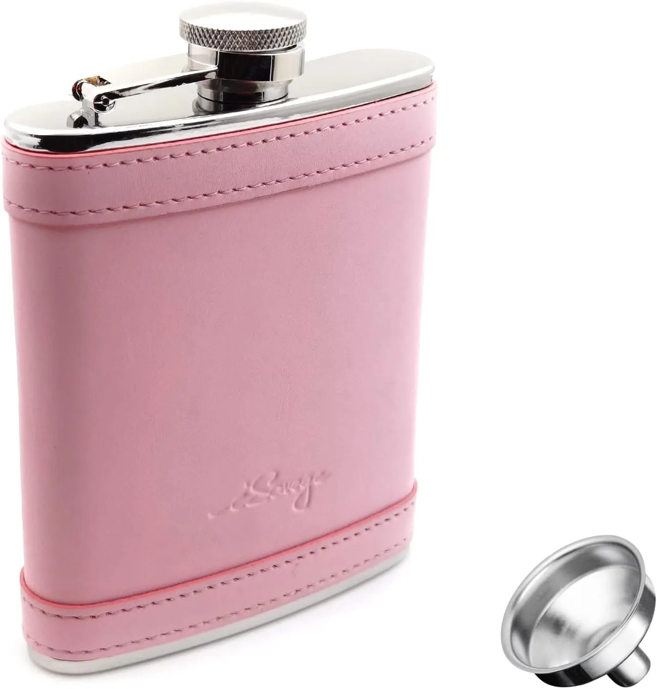6oz Light Pink Leather Wrapped Hip Flask with a Funnel 18/8 Stainless Steel-YM111
