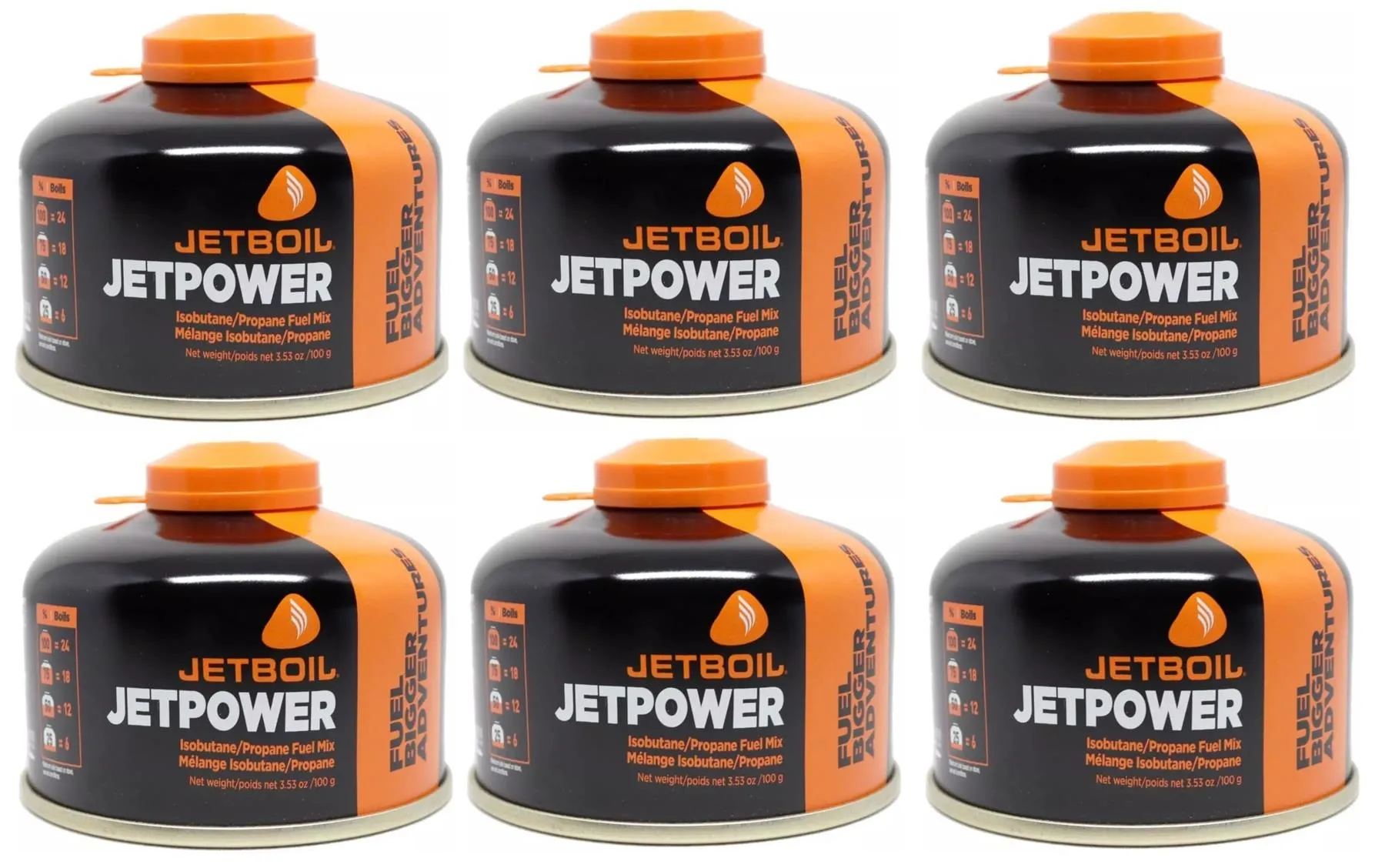 6x Jetboil JetPower Butane Gas Fuel 100g Canister