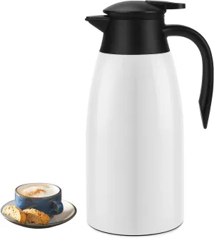 70oz Coffee Carafe Airpot Insulated Coffee Thermos Urn Stainless Steel Vacuum Thermal Pot Flask Dispenser for Coffee, Hot Water, Tea, Hot Beverage - Keep 12 Hours Hot, 24 Hours Cold -White