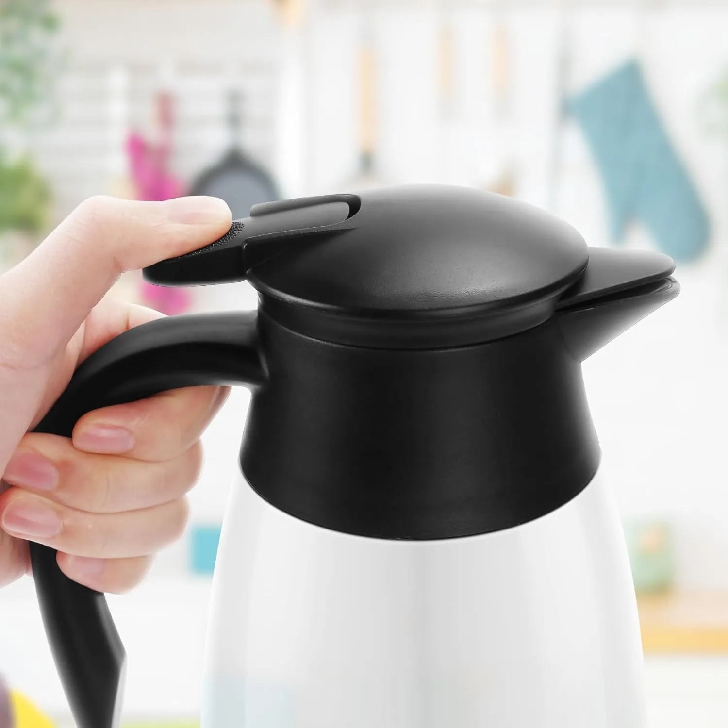 70oz Coffee Carafe Airpot Insulated Coffee Thermos Urn Stainless Steel Vacuum Thermal Pot Flask Dispenser for Coffee, Hot Water, Tea, Hot Beverage - Keep 12 Hours Hot, 24 Hours Cold -White