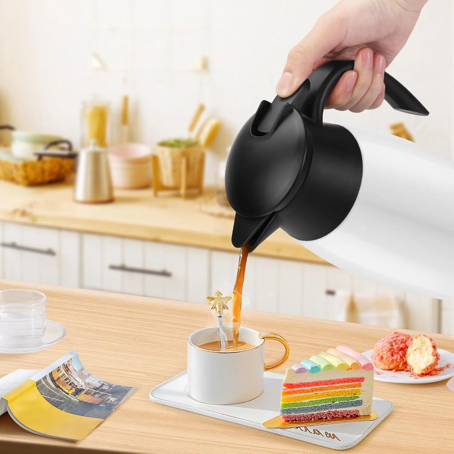 70oz Coffee Carafe Airpot Insulated Coffee Thermos Urn Stainless Steel Vacuum Thermal Pot Flask Dispenser for Coffee, Hot Water, Tea, Hot Beverage - Keep 12 Hours Hot, 24 Hours Cold -White