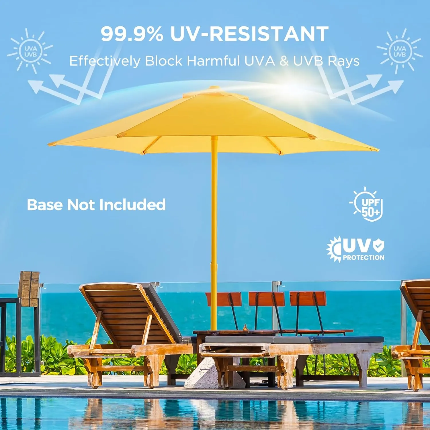 7.5ft Outdoor 1S Push-Up Patio Umbrella - Market Table Pool Deck Umbrella UPF50  UV Protection with 6 Sturdy Ribs for Balcony, Garden, Lawn, Backyard (Light Yellow)