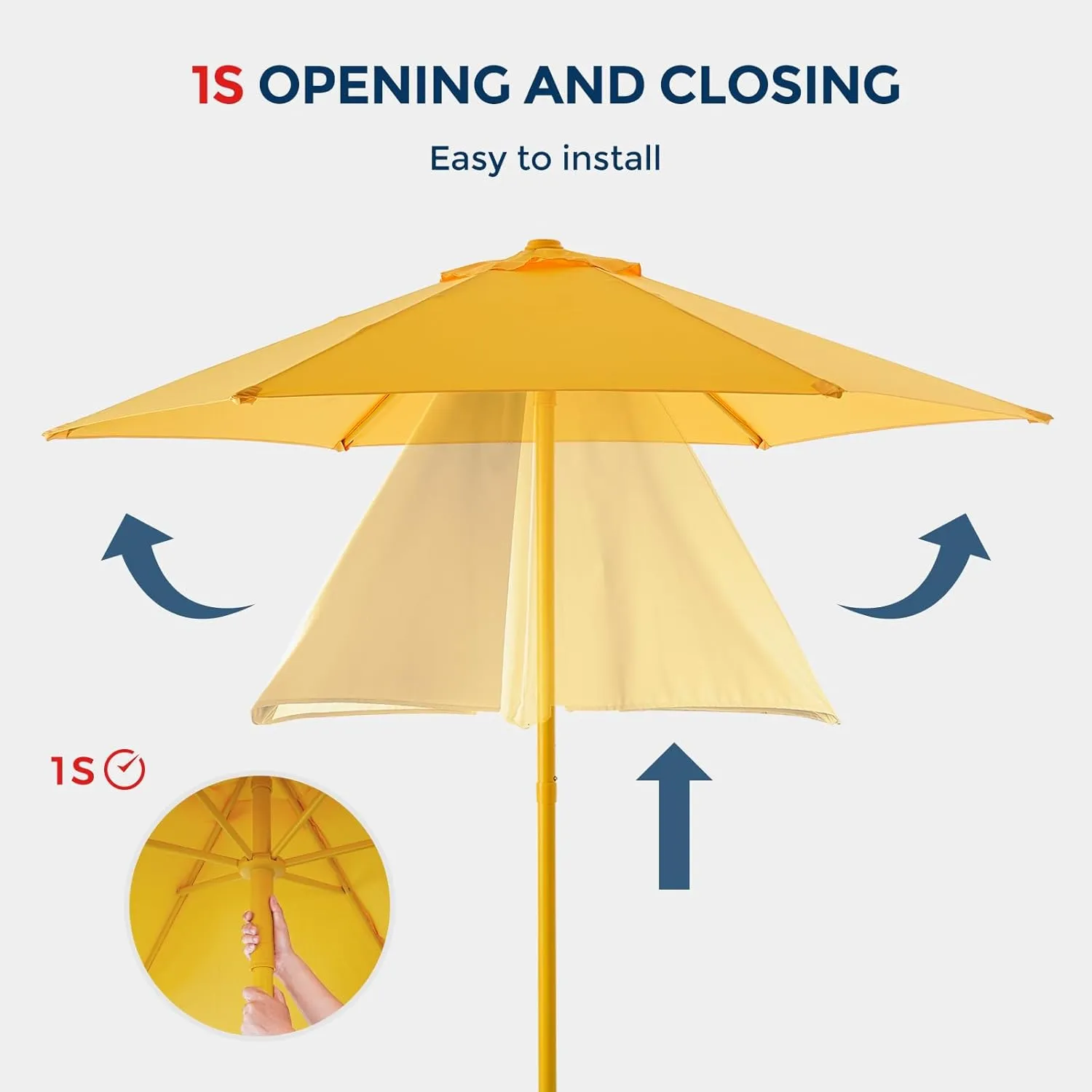 7.5ft Outdoor 1S Push-Up Patio Umbrella - Market Table Pool Deck Umbrella UPF50  UV Protection with 6 Sturdy Ribs for Balcony, Garden, Lawn, Backyard (Light Yellow)