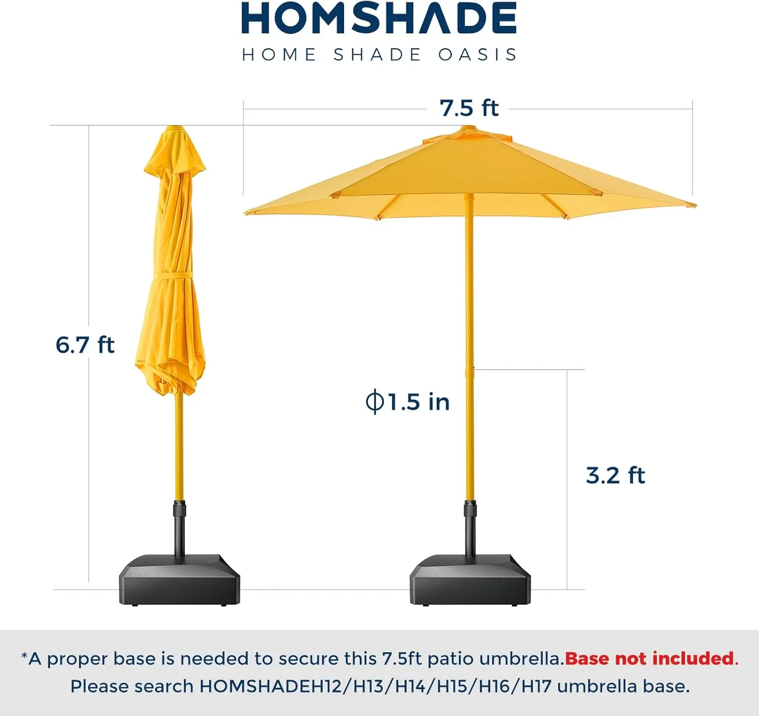 7.5ft Outdoor 1S Push-Up Patio Umbrella - Market Table Pool Deck Umbrella UPF50  UV Protection with 6 Sturdy Ribs for Balcony, Garden, Lawn, Backyard (Light Yellow)
