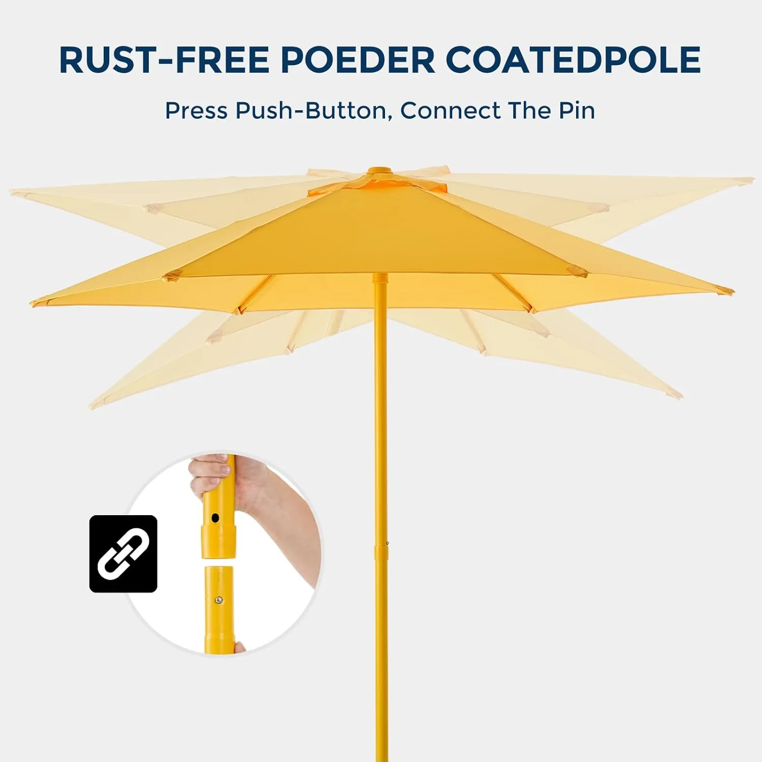 7.5ft Outdoor 1S Push-Up Patio Umbrella - Market Table Pool Deck Umbrella UPF50  UV Protection with 6 Sturdy Ribs for Balcony, Garden, Lawn, Backyard (Light Yellow)