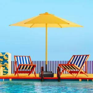 7.5ft Outdoor 1S Push-Up Patio Umbrella - Market Table Pool Deck Umbrella UPF50  UV Protection with 6 Sturdy Ribs for Balcony, Garden, Lawn, Backyard (Light Yellow)