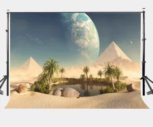 7X5ft Desert Oasis Backdrop Pyramids Mirage Spinning Planet Photography Background LYGE616