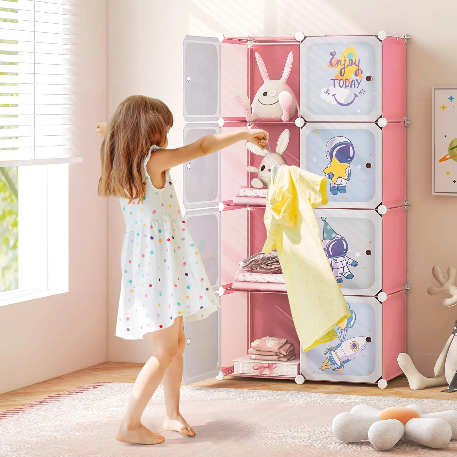 8 Cube Baby Closet Organizer with Doors and Hanging Section