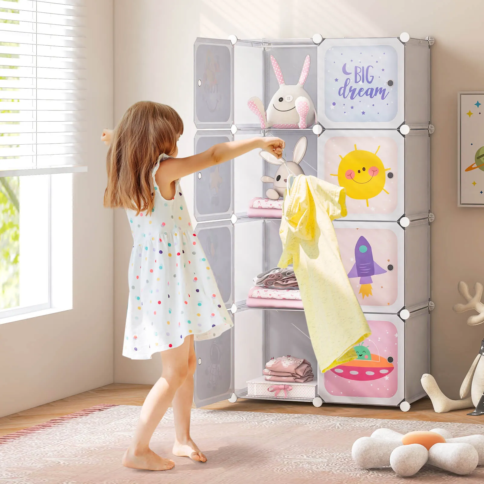 8 Cube Baby Closet Organizer with Doors and Hanging Section