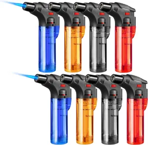 8 Pack Torch Lighters Butane Refillable Lighter Single Jet Flame Windproof Torch Lighter Multi Utility Mini Gas Lighter Blow Torch Lighters for Candle Fireplace Camping Grill BBQ Kitchen(No Fuel)