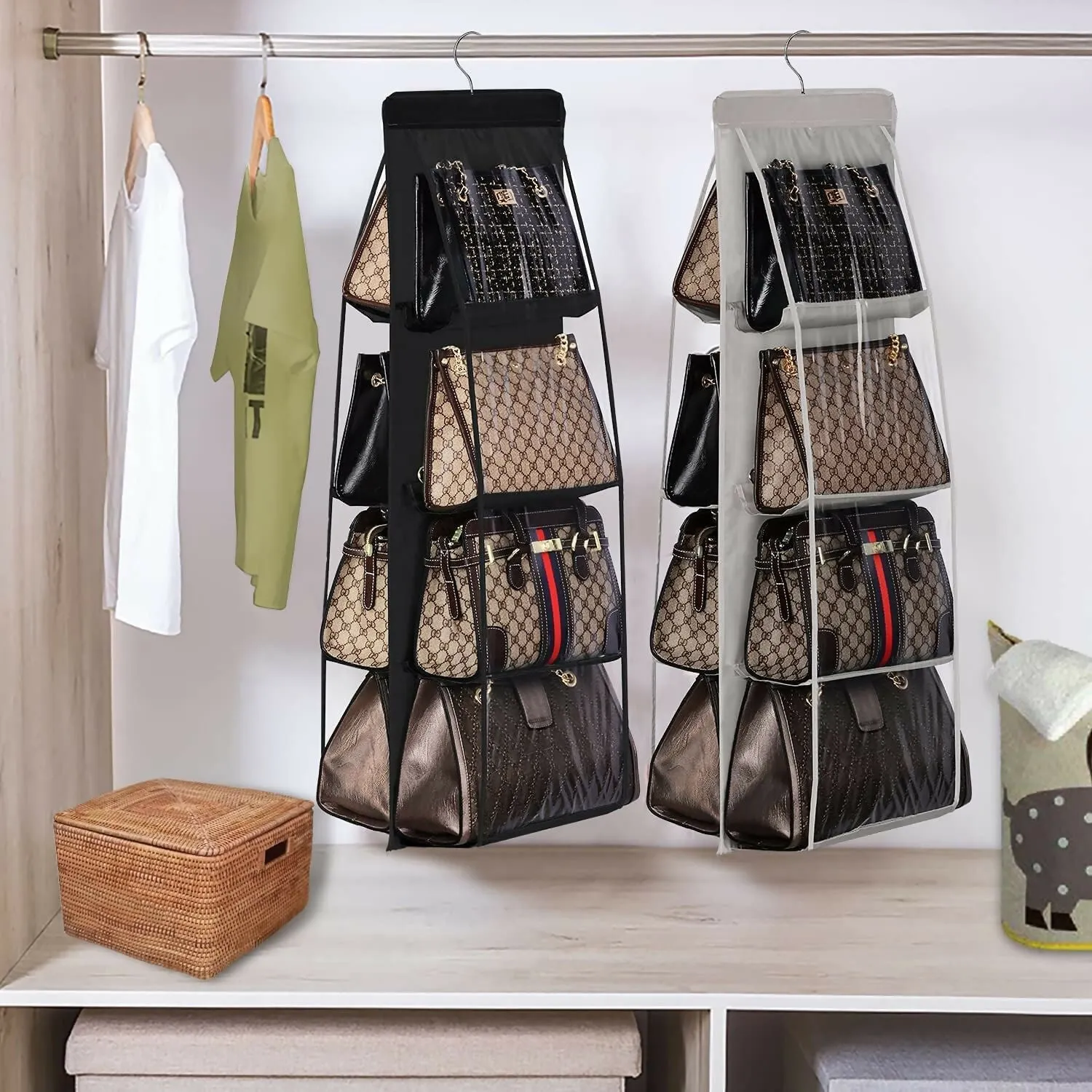 8-Pocket Handbag Organizer with Hanger Closet & Purse Storage for Women (8 POCKET, 110 X 35 X 35 CM)