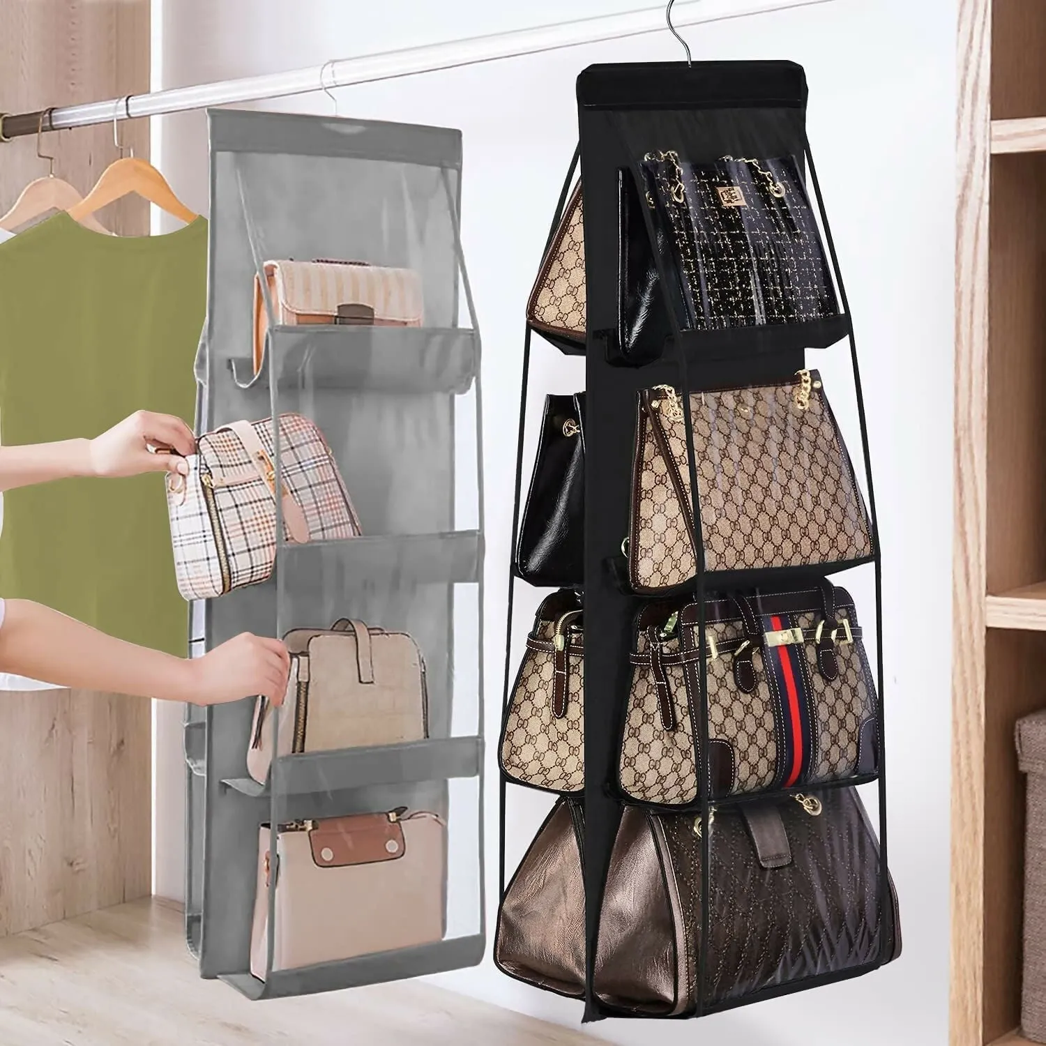8-Pocket Handbag Organizer with Hanger Closet & Purse Storage for Women (8 POCKET, 110 X 35 X 35 CM)