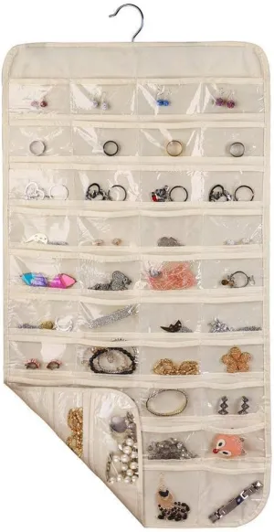 80 Pockets Hanging Jewelry Organizer, 2 Sided Over the Door Wall Mount Rotating Hanger Clear Window Storage Bag for Small Items Earrings, Rings, Necklaces, Bracelets, Hair Clips