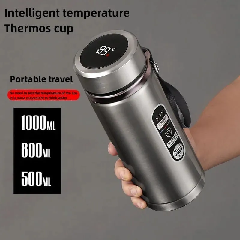 800ml-1L Stainless Steel Thermos Bottle – Portable Vacuum Flask with LED Temperature Display