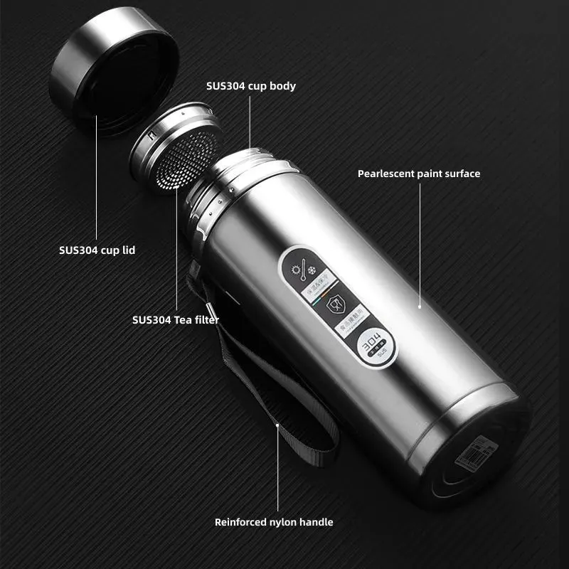 800ml-1L Stainless Steel Thermos Bottle – Portable Vacuum Flask with LED Temperature Display