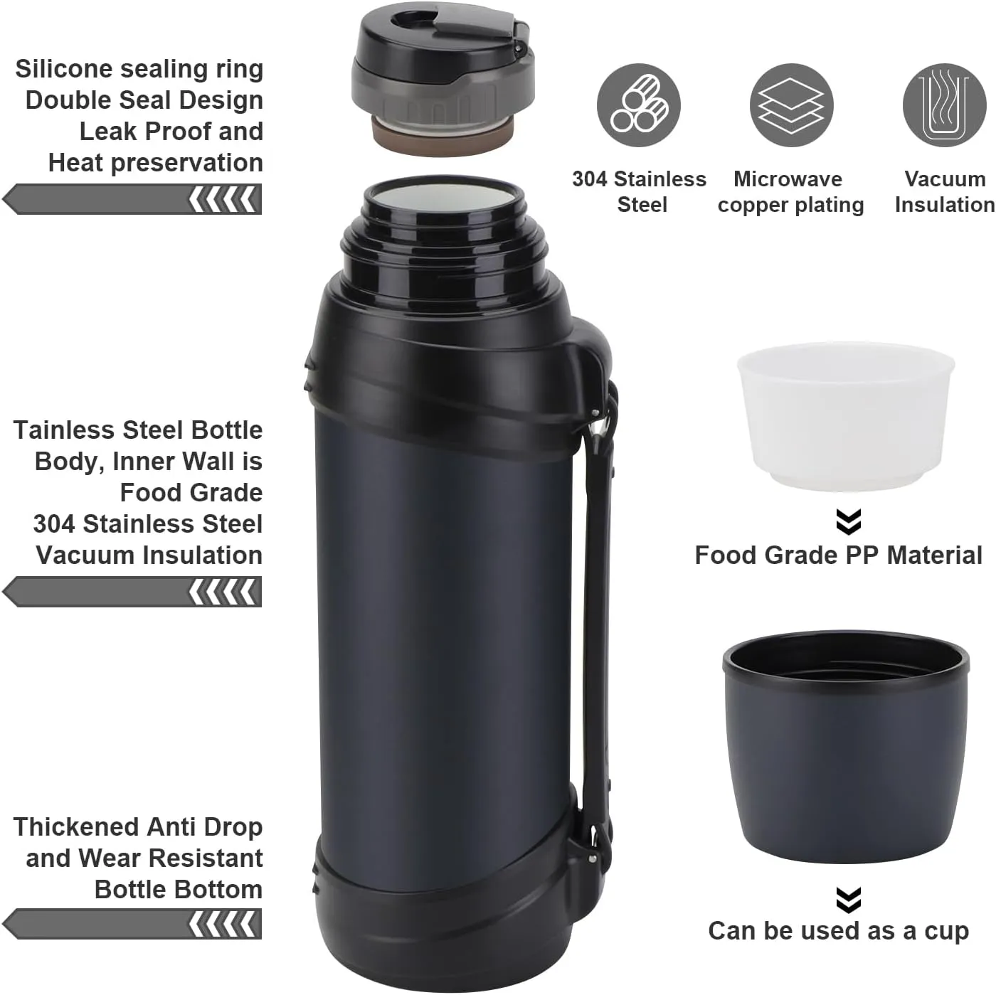 84oz/2.5L Large Coffee Thermoses for Travel Stainless Steel Large Flask with Handle for Hiking Fishing Camping