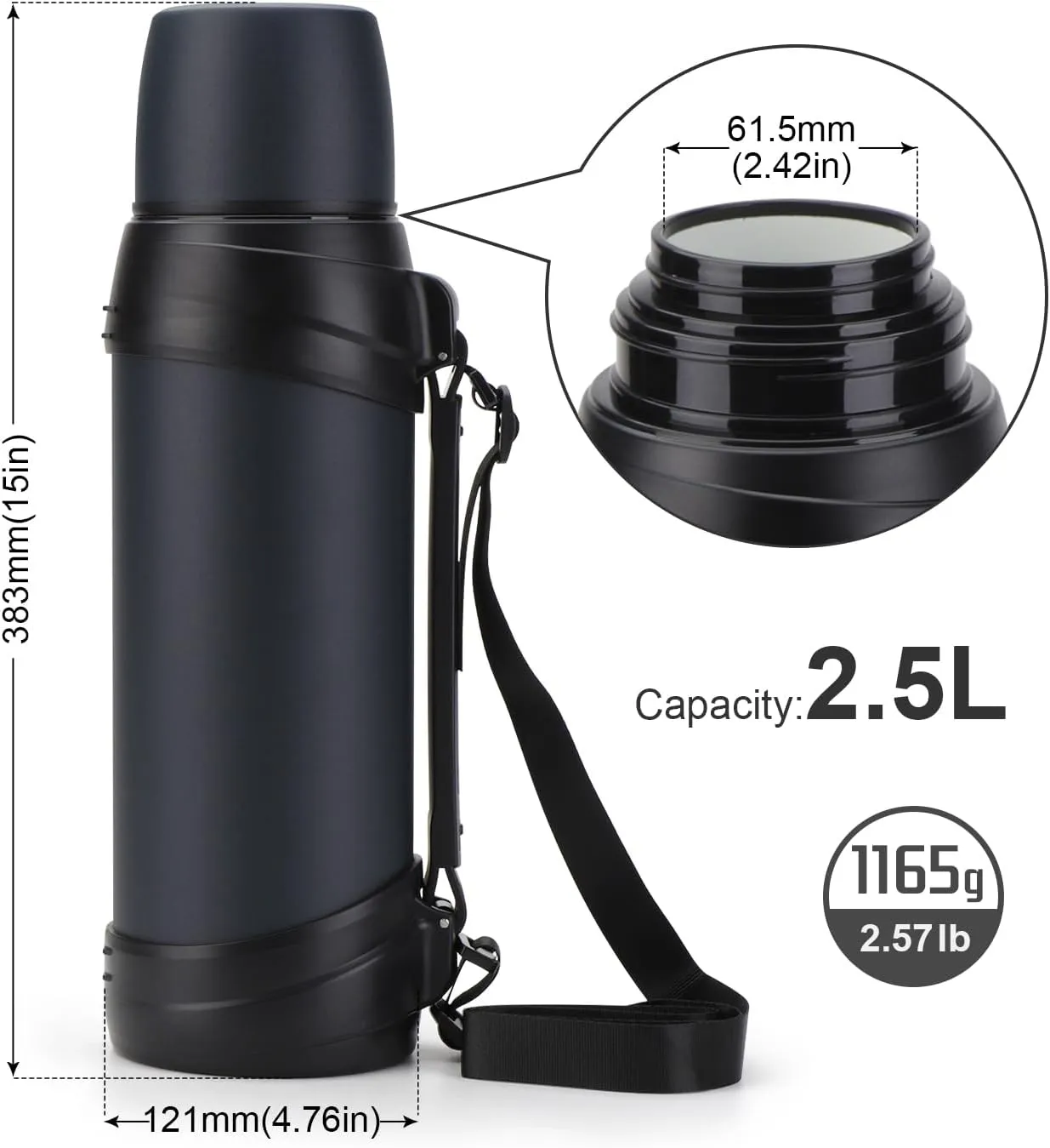 84oz/2.5L Large Coffee Thermoses for Travel Stainless Steel Large Flask with Handle for Hiking Fishing Camping