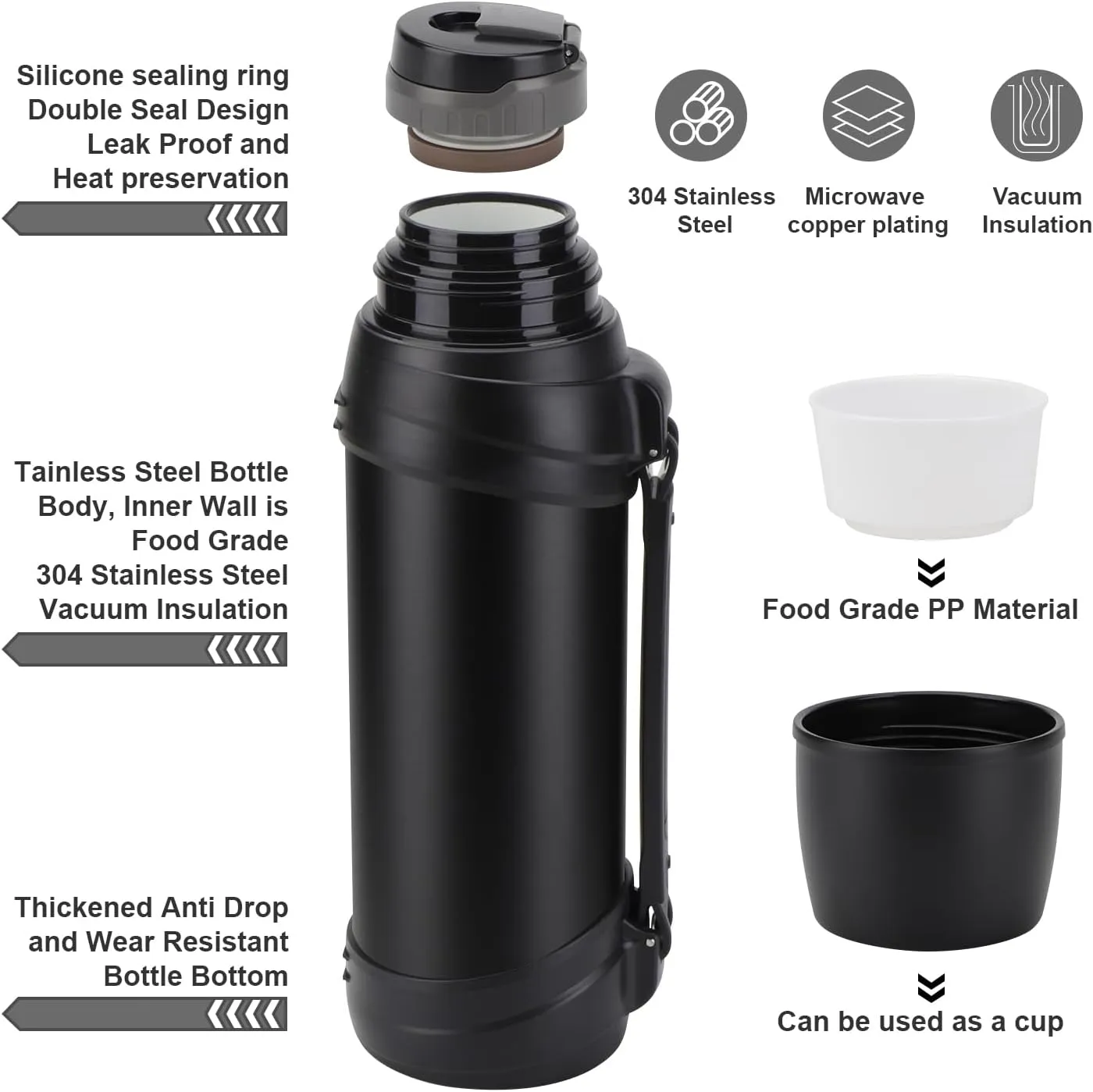 84oz/2.5L Large Coffee Thermoses for Travel Stainless Steel Large Flask with Handle for Hiking Fishing Camping
