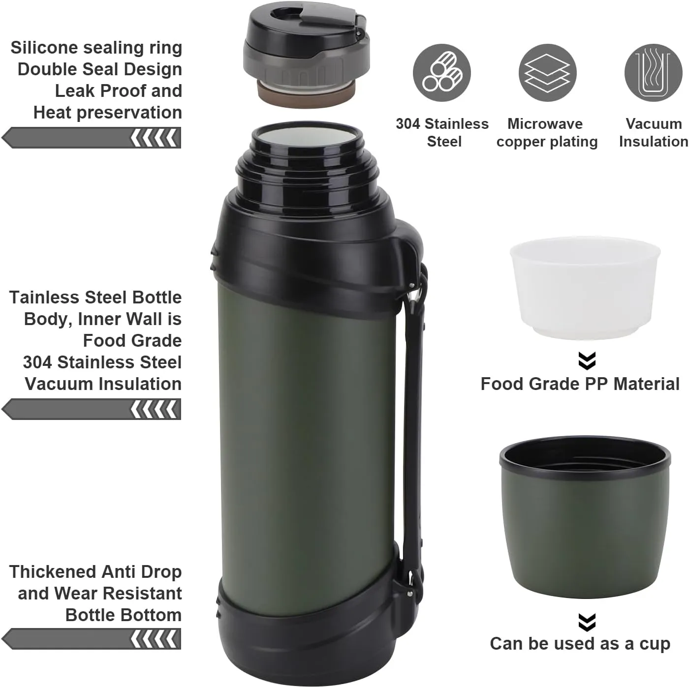 84oz/2.5L Large Coffee Thermoses for Travel Stainless Steel Large Flask with Handle for Hiking Fishing Camping