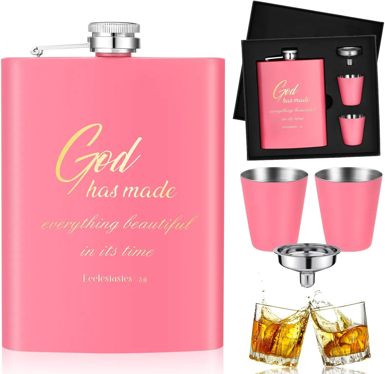 8oz Christmas Bible Flask with Mini Glasses Holy Water Flask Stainless Steel Bible Verse Reusable for Women Christian Gifts Religious Jesus Lovers Travel