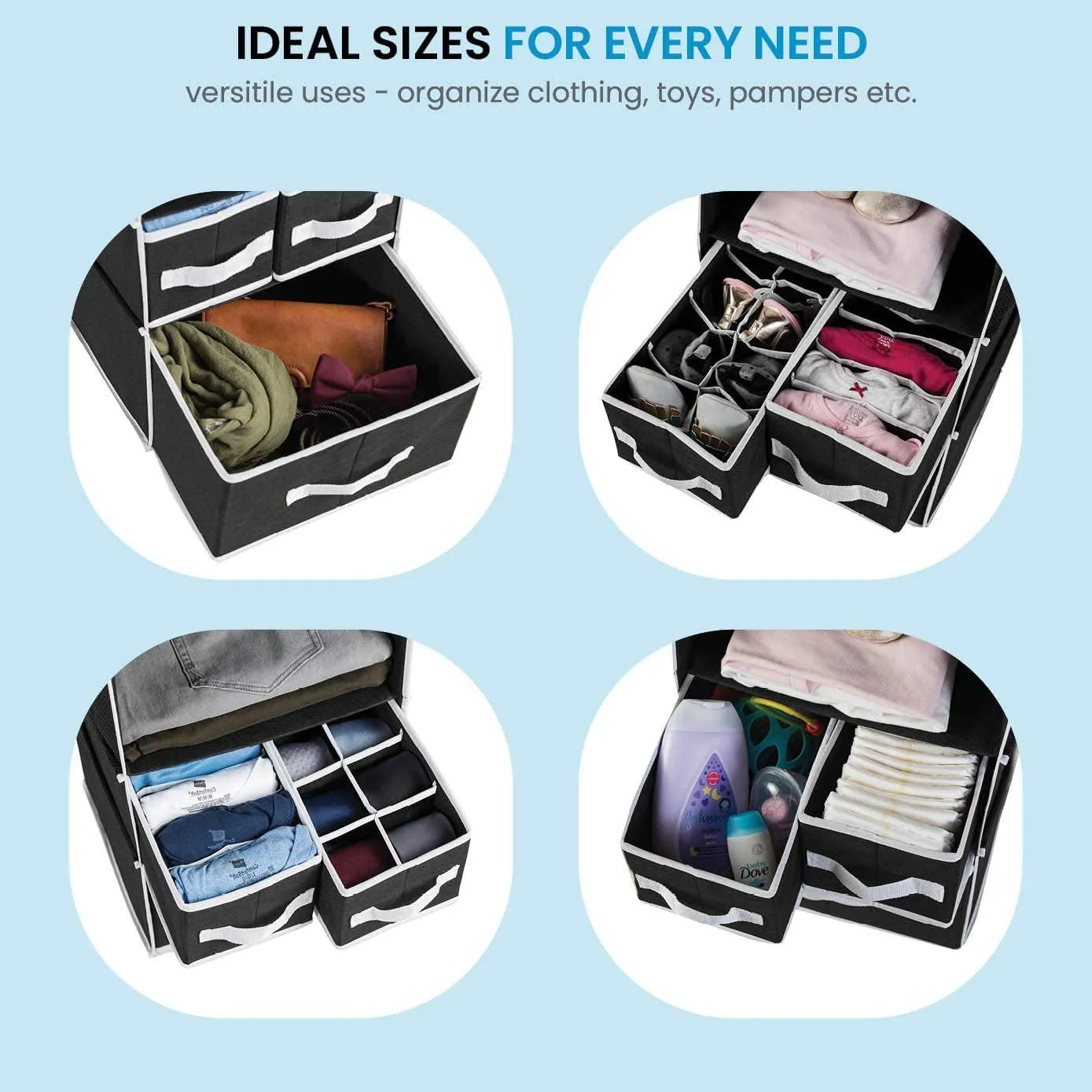 9 Shelf Hanging Closet Organizer with 5 Drawer Organizers (Black, 9 Shelf-1) - DOUBLE R BAGS