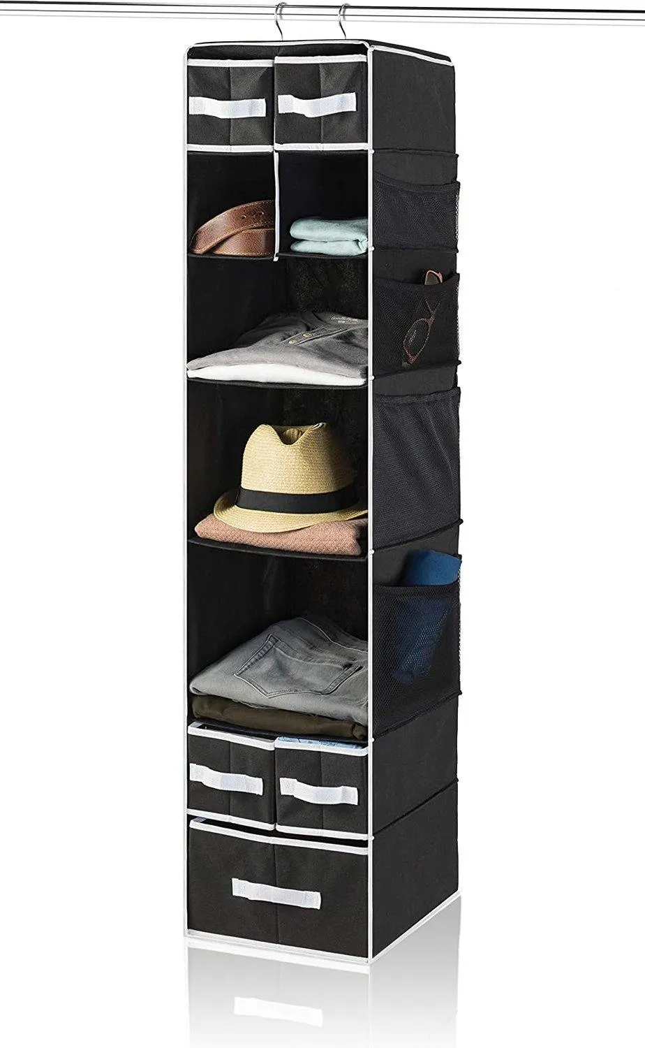 9 Shelf Hanging Closet Organizer with 5 Drawer Organizers (Black, 9 Shelf-1) - DOUBLE R BAGS