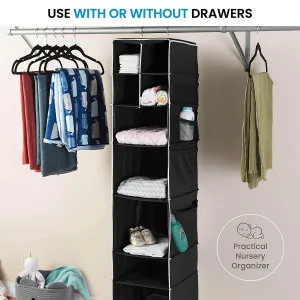 9 Shelf Hanging Closet Organizer with 5 Drawer Organizers (Black, 9 Shelf-1) - DOUBLE R BAGS