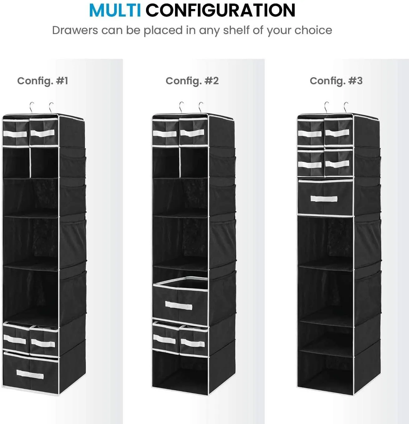 9 Shelf Hanging Closet Organizer with 5 Drawer Organizers (Black, 9 Shelf-1) - DOUBLE R BAGS