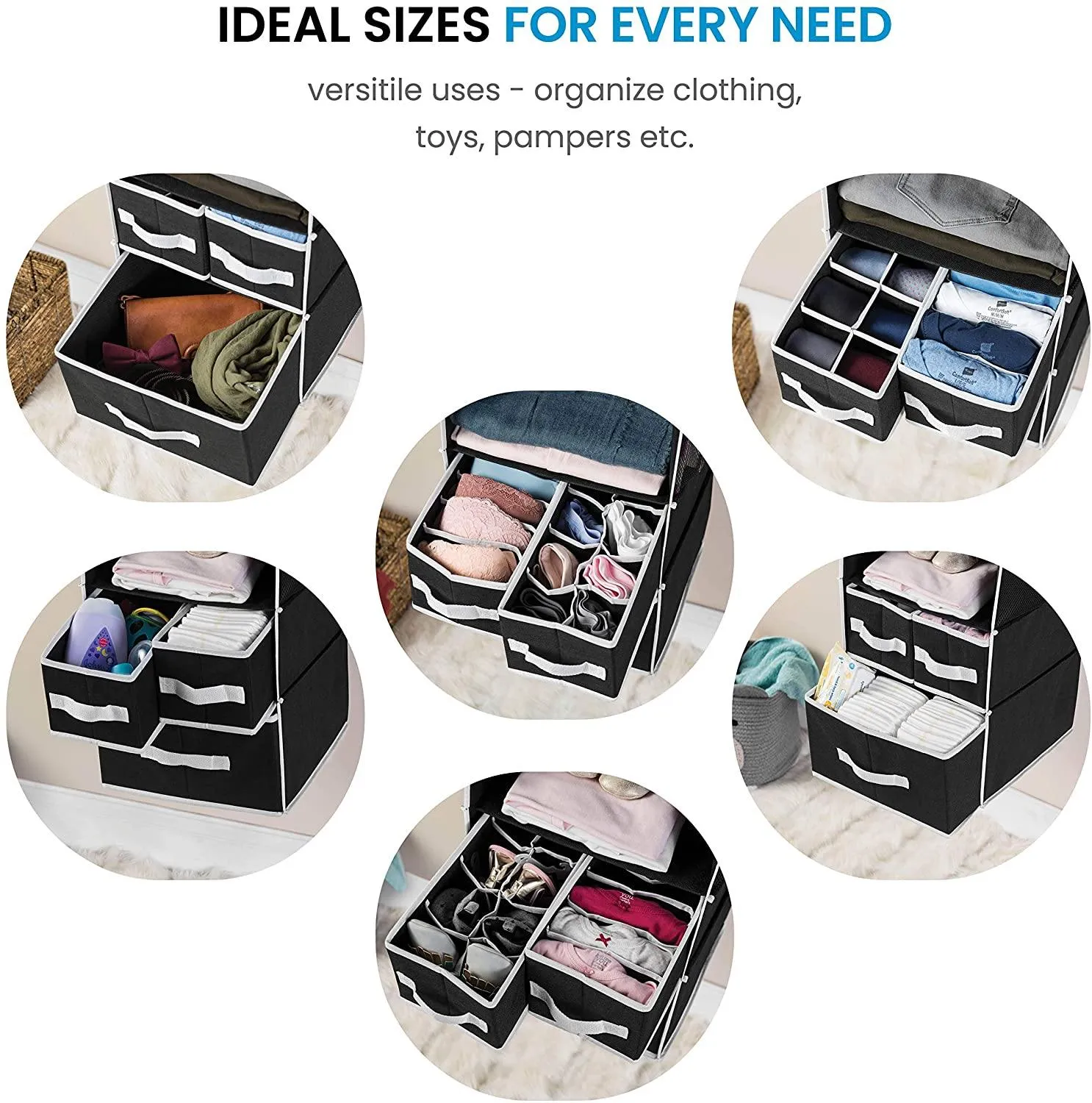 9 Shelf Hanging Closet Organizer with 5 Drawer Organizers (Black, 9 Shelf-1) - DOUBLE R BAGS