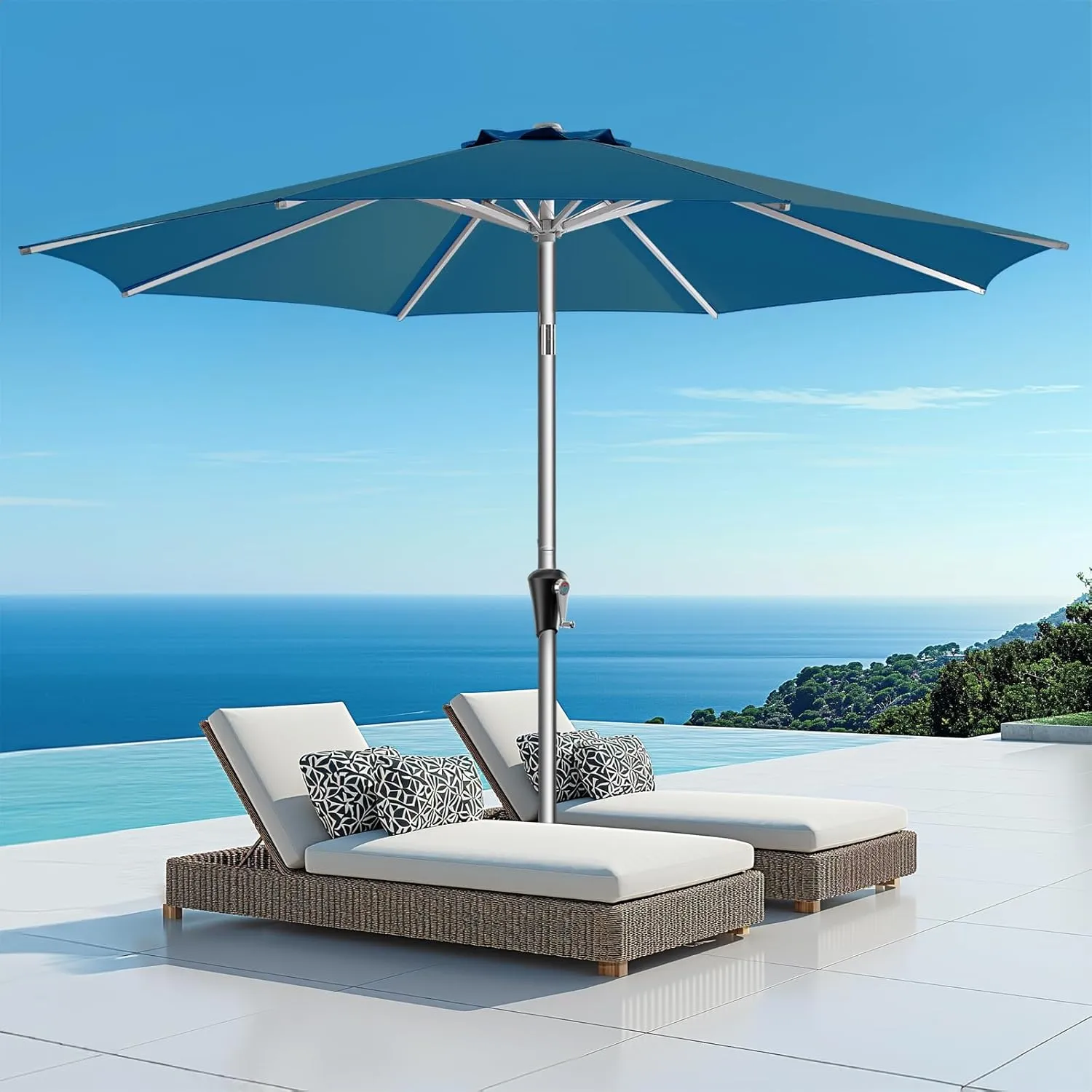 9ft Outdoor Patio Umbrella - Market Table Aluminum Umbrella, 5-Year Fade Resistant - UPF50  UV Protection with Push Button Tilt, Crank for Pool Deck and Garden (Peacock Blue)