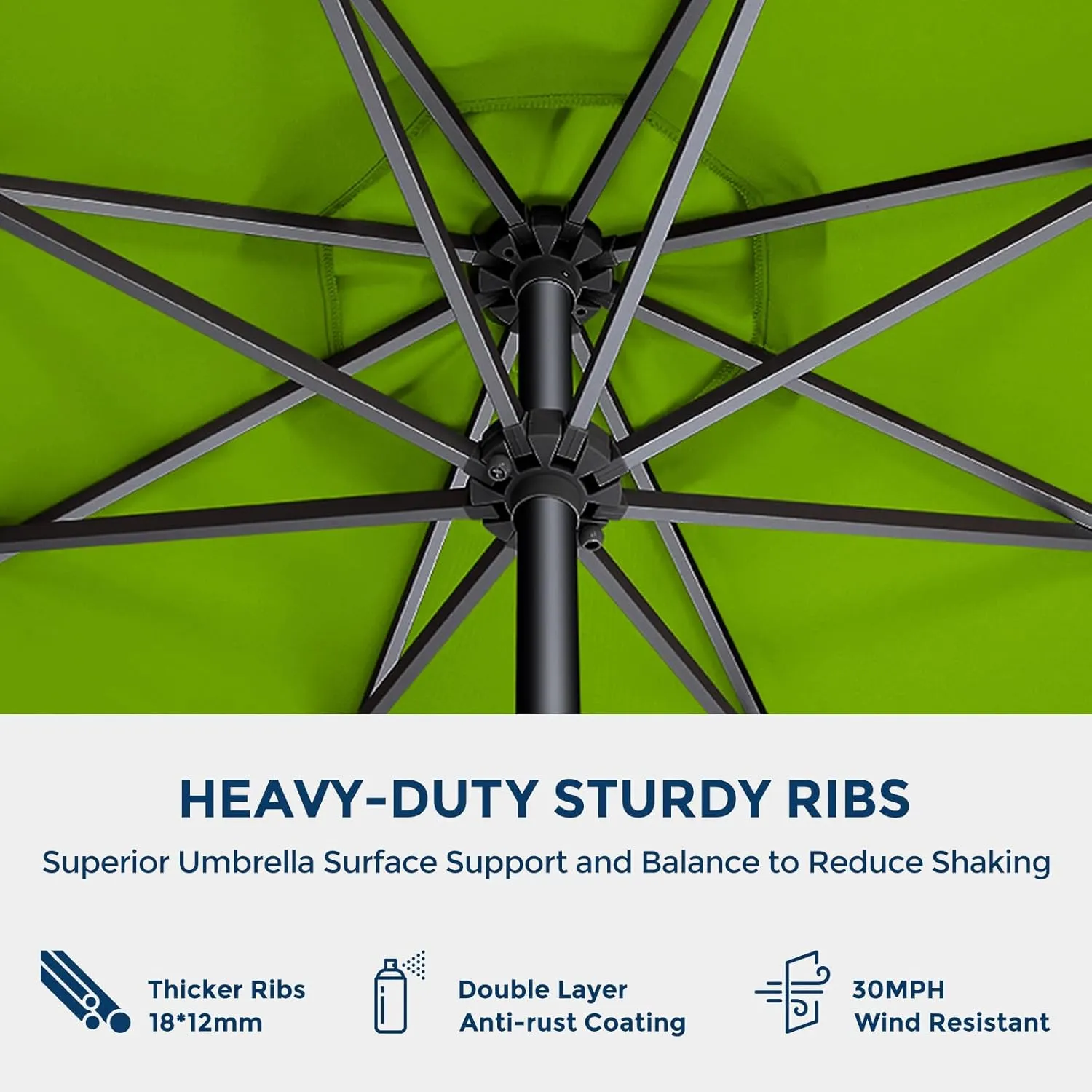 9ft Outdoor Patio Umbrella - Market Table Pool Deck Umbrella UPF50  UV Protection with Push Button Tilt, Crank and 8 Sturdy Ribs (Apple Green, No base)